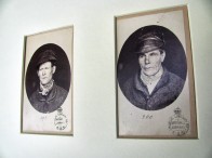 Mugshots by T. J. Nevin 1875 of prisoners in grey uniforms and leather caps, SLNSW Mitchell Collection