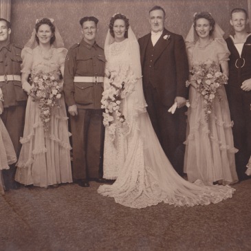 Wedding photo Moran brothers returned soldiers 1945